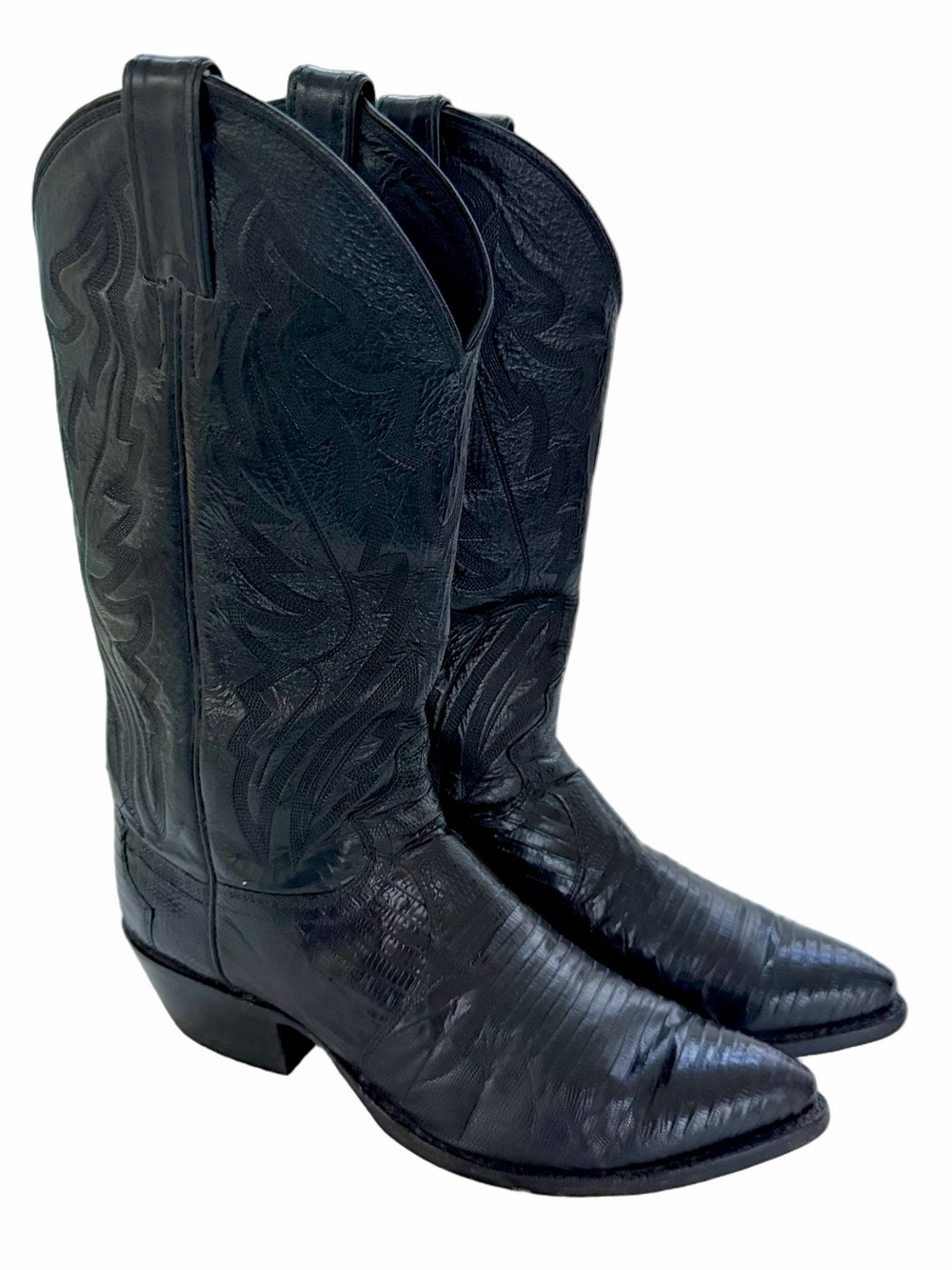 Justin Black Lizard Leather Cowboy Western Boots Mens Size 8.5D Style 8105 USA